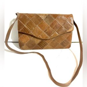 Palizzio vintage Elegant Brown snakeskin leather Woven Shoulder/ crossbody Bag